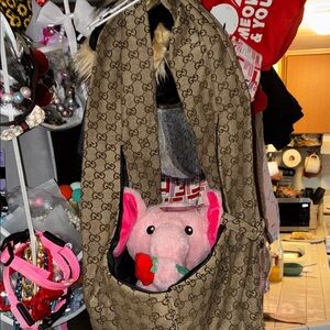 Gucci style  Brown & Tan GG tan pet carry bag , with harness connecter